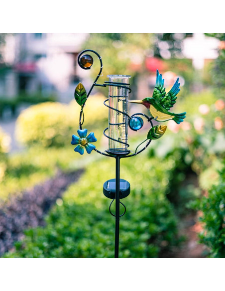 Medidor de Lluvia Solar HOBYLUBY Colibrí Exterior LED Colorido