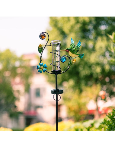 Medidor de Lluvia Solar HOBYLUBY Colibrí Exterior LED Colorido