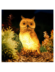 Estatua de Búho Solar de Resina Marrón para Jardín 26cm