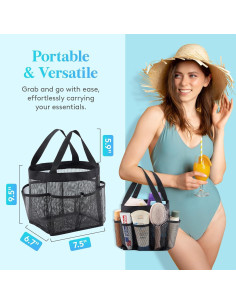 Bolsa de Ducha Portátil Lifewit Negra, Caddy de Malla 19x17x24cm 2