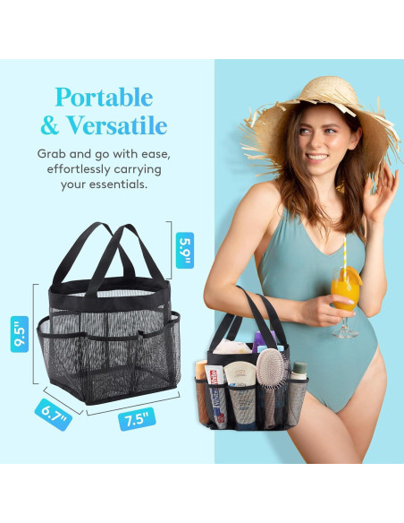 Bolsa de Ducha Portátil Lifewit Negra, Caddy de Malla 19x17x24cm