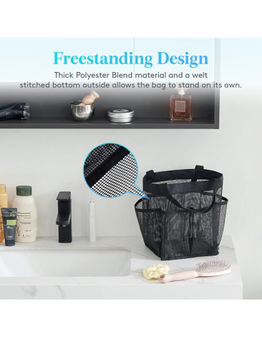 Bolsa de Ducha Portátil Lifewit Negra, Caddy de Malla 19x17x24cm