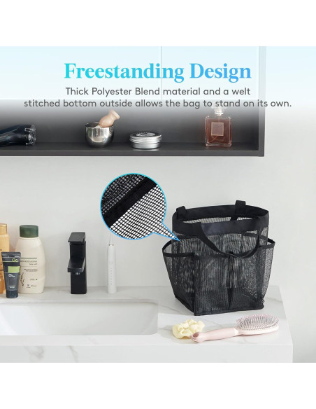 Bolsa de Ducha Portátil Lifewit Negra, Caddy de Malla 19x17x24cm