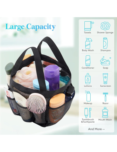 Bolsa de Ducha Portátil Lifewit Negra, Caddy de Malla 19x17x24cm