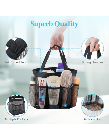 Bolsa de Ducha Portátil Lifewit Negra, Caddy de Malla 19x17x24cm