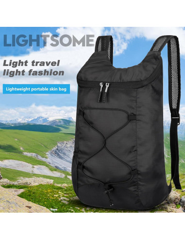 Mochila de Senderismo Plegable 16L Resistente al Agua B100 Negra