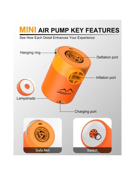 Bomba de Aire Inflable Portátil M KARMATER 119g USB Recargable