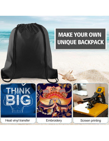 Mochilas de Cuerda PLULON 2 Pcs Negras 34x40cm Reutilizables