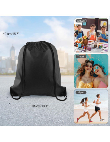 Mochilas de Cuerda PLULON 2 Pcs Negras 34x40cm Reutilizables