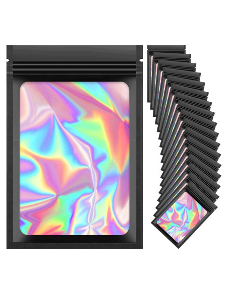 100 Bolsas Mylar Reutilizables LoraLosa 6.1x10.2 cm Holográficas