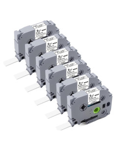 Cinta de Etiquetas Laminada 9mm BEYONDTEK TZE221 Blanca - Paquete de 6