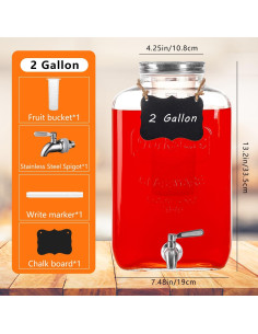 Dispensador de Bebidas Einfache 7.57L Vidrio con Grifo Acero 2