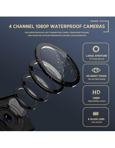 Cámara de Respaldo 4K ASLONG 10.36" con 4 Cámaras AHD