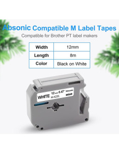 Cinta de Etiqueta Absonic MK-231 12mm Negra sobre Blanca - 5 Pack 2