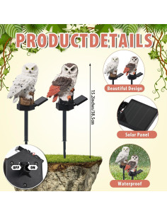 Estacas de Luz Solar Búho Capoda - 2 Piezas Decoración Jardín 2