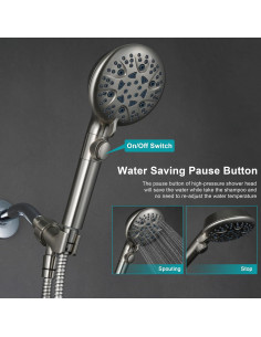 Cabezal de Ducha de Mano GwernKB Níquel Cepillado 8 Modos 200 cm 2