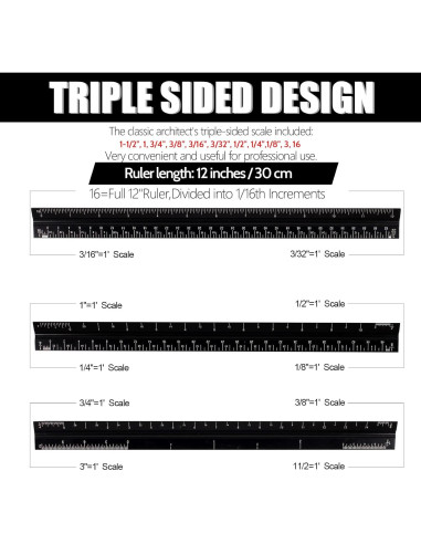 Regla Triangular de Aluminio DSUWAZU 30.48 cm 6 Escalas