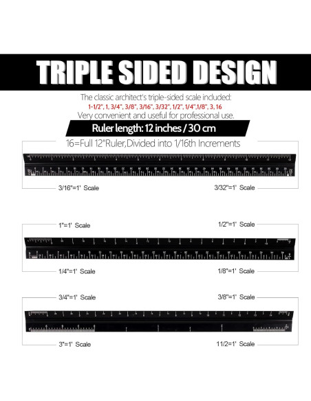 Regla Triangular de Aluminio DSUWAZU 30.48 cm 6 Escalas