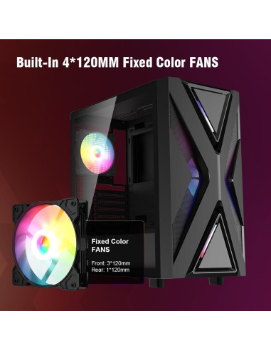 Caja de PC RUIX CV203 Mid-Tower ATX con 4 Ventiladores RGB