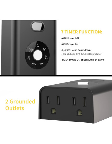 Enchufe Temporizador Exterior Minoston MP40T Impermeable 2 Salidas