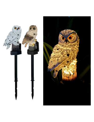 Paquete de 2 Figuras de Búho con Luz LED Solar Zhaofubao