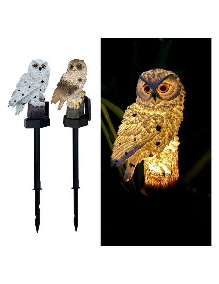 Paquete de 2 Figuras de Búho con Luz LED Solar Zhaofubao