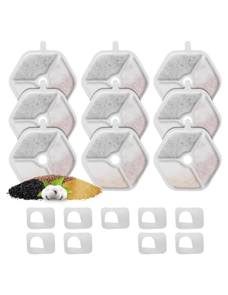 9 Filtros y Esponjas ZEKIRY para Fuente de Agua Gatos 4.5L
