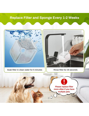 9 Filtros y Esponjas ZEKIRY para Fuente de Agua Gatos 4.5L