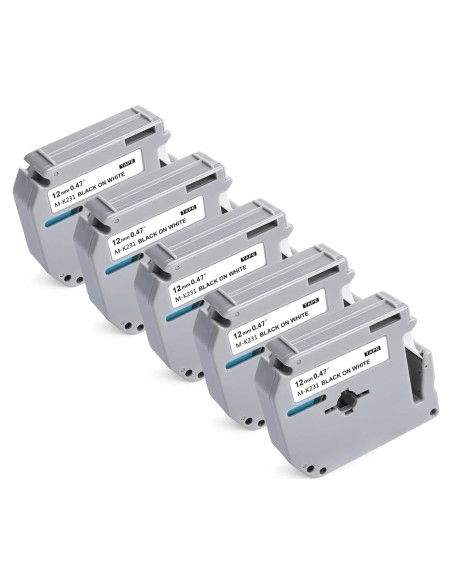 Cinta de Etiqueta 12mm BEYONDTEK MK231 Negro sobre Blanco 5 Paquetes