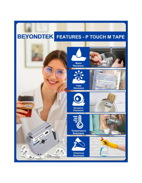 Cinta de Etiqueta 12mm BEYONDTEK MK231 Negro sobre Blanco 5 Paquetes