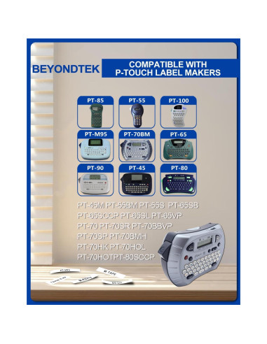 Cinta de Etiqueta 12mm BEYONDTEK MK231 Negro sobre Blanco 5 Paquetes