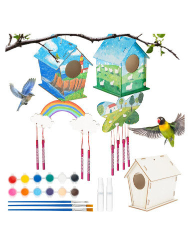 Kit de Campanas de Viento DIY RAINFLOW para Niños - 2 Casas de Madera