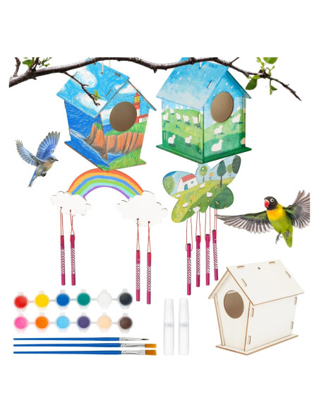 Kit de Campanas de Viento DIY RAINFLOW para Niños - 2 Casas de Madera
