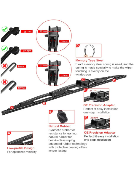 Limpiaparabrisas HOOJUKE 40" para RV con 2 Recargas de Goma