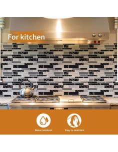 Azulejo autoadhesivo WOWSTAR 10 hojas 30.48x30.48cm mármol negro 2