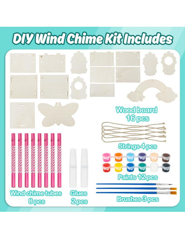 Kit de Campanas de Viento DIY RAINFLOW para Niños - 2 Casas de Madera