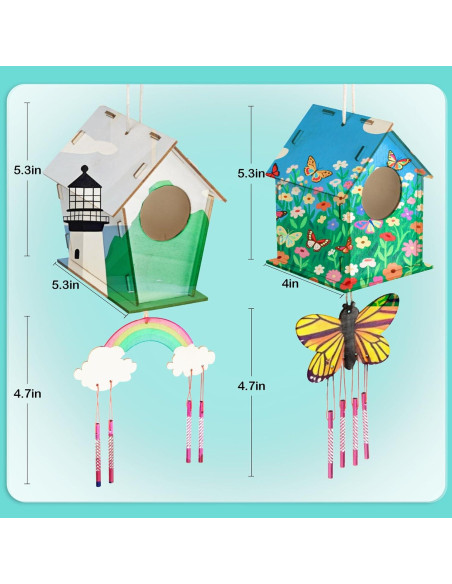 Kit de Campanas de Viento DIY RAINFLOW para Niños - 2 Casas de Madera