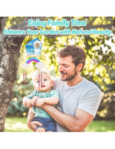 Kit de Campanas de Viento DIY RAINFLOW para Niños - 2 Casas de Madera