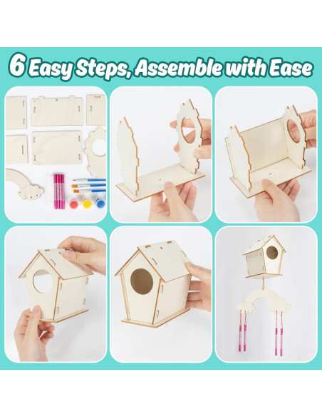 Kit de Campanas de Viento DIY RAINFLOW para Niños - 2 Casas de Madera