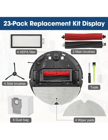 Kit de Reemplazo 23PCS DrRobor para Aspiradora Roborock Q8 Max+/Q5 Pro+
