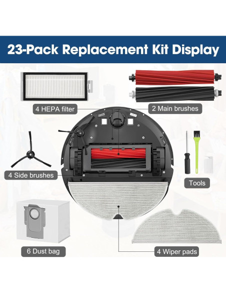 Kit de Reemplazo 23PCS DrRobor para Aspiradora Roborock Q8 Max+/Q5 Pro+