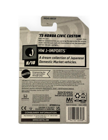 Hot Wheels Honda Civic Custom 1973 Escala 1:64 Metal