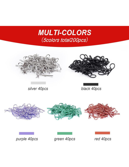 200 Clips de Carrocería RC Universales Curvados FriHobby
