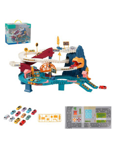 Pista de coches de juguete MAKUQI con 12 mini coches y dinosaurio