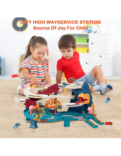 Pista de coches de juguete MAKUQI con 12 mini coches y dinosaurio 2