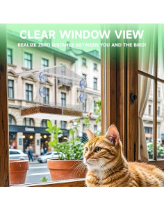 Comedero de Aves de Ventana Yieach Transparente 2L con Ventosas 2