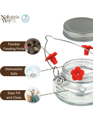 Comedero para Colibrí Nature's Way MJF1 Vidrio 177ml