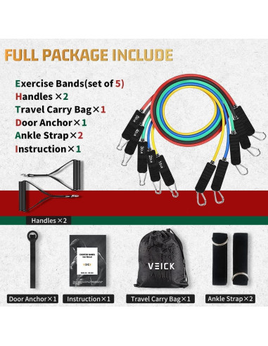 Bandas de Resistencia VEICK - Set de 5 Tubos Ajustables 68 kg