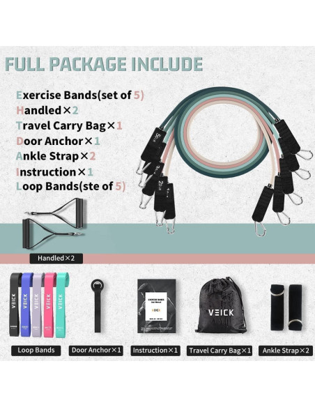 Bandas de Resistencia VEICK 150LBS con Mangos y Accesorios