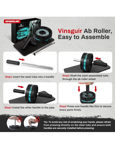 Rueda de Abdominales VINSGUIR con Almohadilla para Rodillas